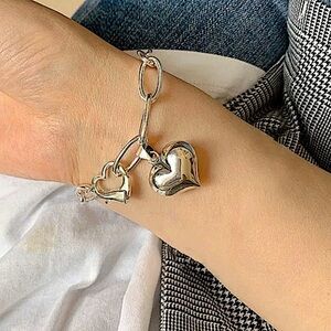 Heart Charm Sterling Silver Chain Link Bracelet